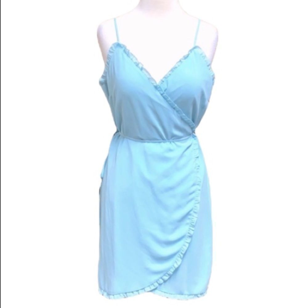 Naked Zebra Spaghetti Strap Wrap Baby Blue Dress